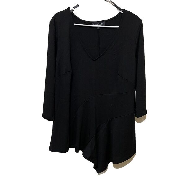 Eloquii Asymmetrical Top 3/4 Sleeve V Neck Black Size 16 Career Office Casual - Picture 1 of 7